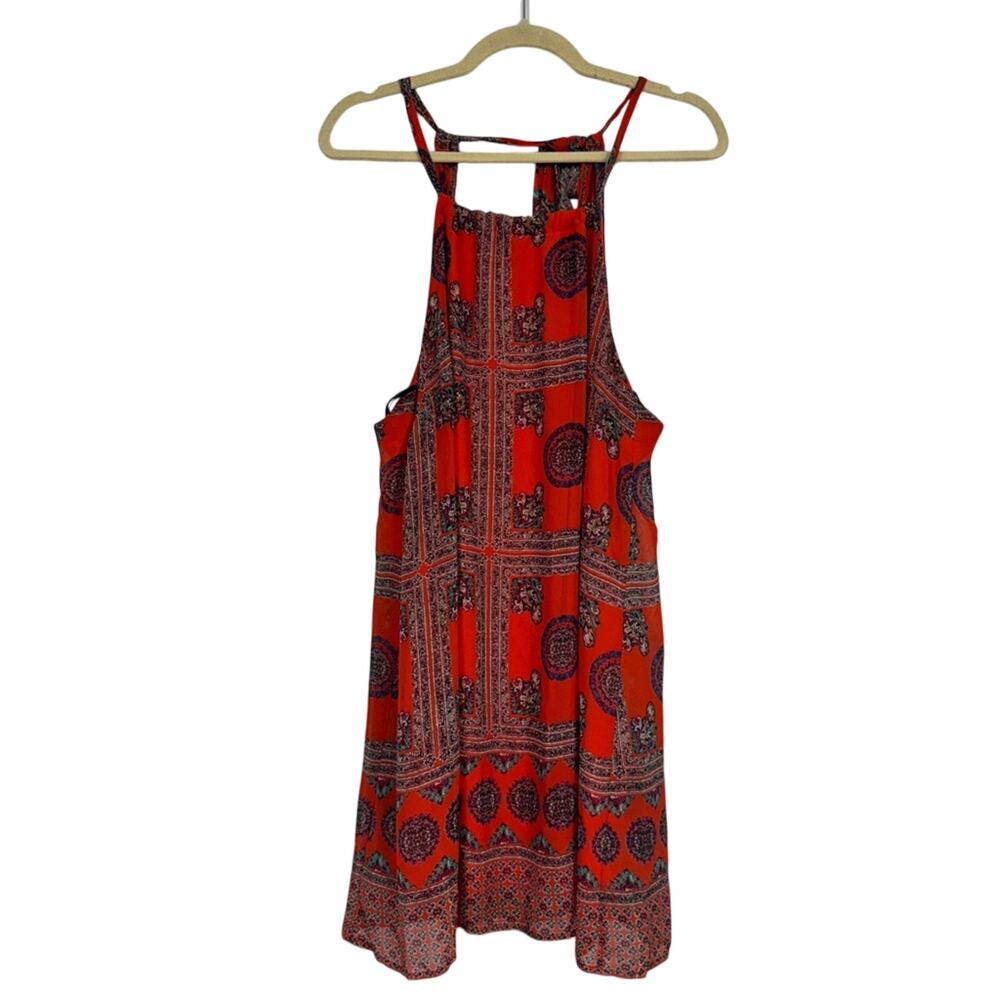 Lulus Red Halter Mini Dress Womens L Beachy Festival Summer Casual Strappy Boho